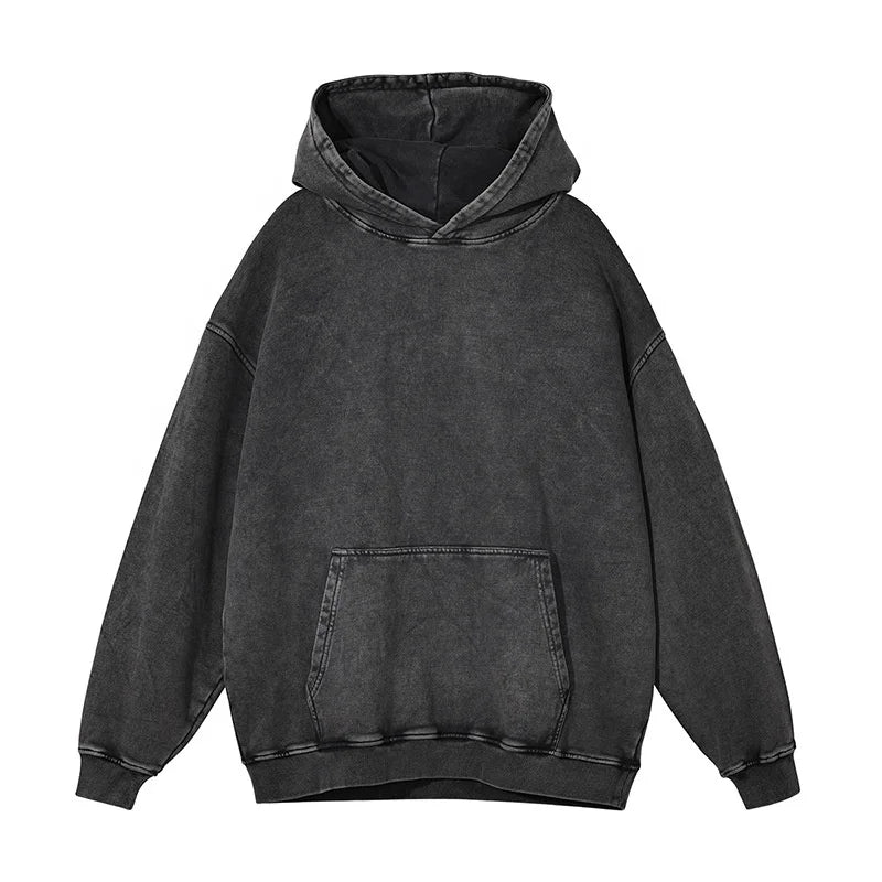 420g Heavyweight Cotton Distressed Vintage Batik Hoodie Oversized Vintage Stone Acid Washed No Drawstring for Winter