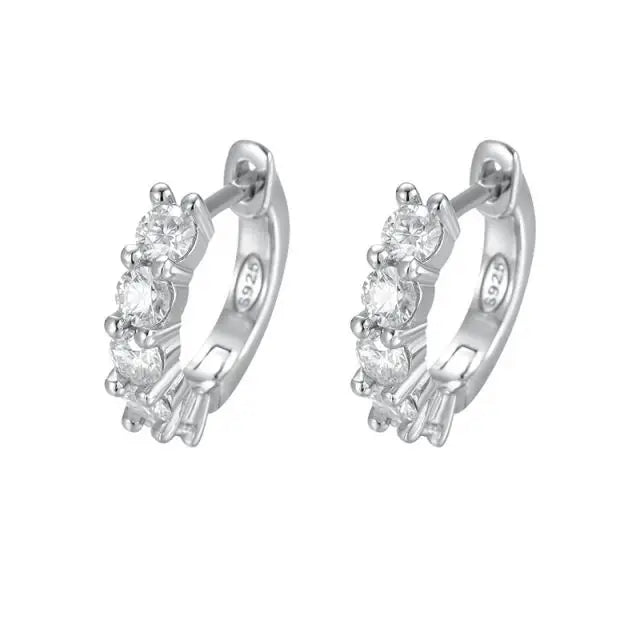 White Gold Plated 925 Sterling Silver 3mm VVS Moissanite Huggie Hoop Earrings for Women Elegant & Luxurious Jewelry Accessory