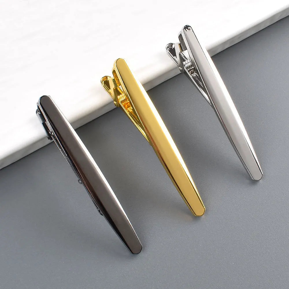 Men's New Style Elegant Tie Bar Simple Gold Silver Gun Black Rectangular Business Tie Clip