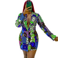 High Grade Ethnic Fashion Women Mini Business Dress Suit Printed Blazer Dresses for Plus Size