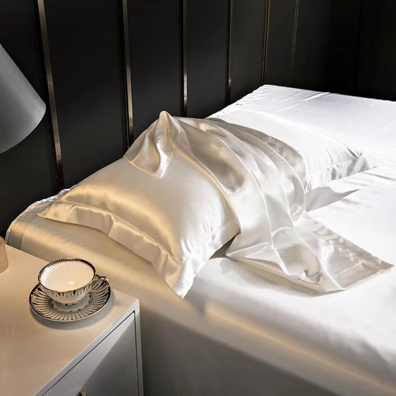 100% Silk Satin Bamboo Pillowcase Luxurious Flying Edge Custom Woven for Home and Hotel Use Solid Pattern for Hair Skin Care