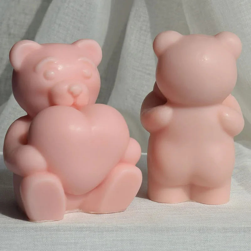 Valentine's Day Love Bear Aromatherapy Candle Mold DIY Three-dimensional Animal Wax Silicone Molds Eco-Friendly Reusable OPP Bag