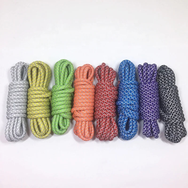 High Quality Custom Round Reflective Polyester Shoe Laces Transparent Plastic Tips 4mm Width for Sneakers Outdoor Sports Shoes