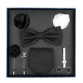 Men's Business Solid Color Black Tie Bowtie Handkerchief Professional Polyester Necktie 8 Pcs Set for Wedding