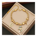 Trendy 6 Styles 18k Gold Stainless Steel Hamsa Hand Charm Bracelets Jewelry Women Flower Bracelets With Zircon