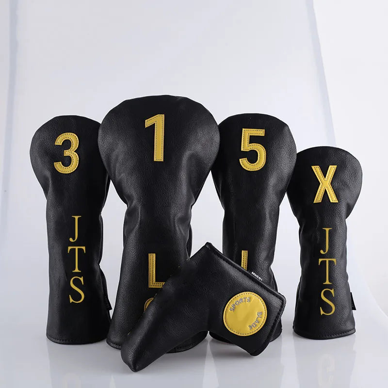 Wholesales Customs Patch Embroidery All Black Golf Headcover Sets Ready to Ship