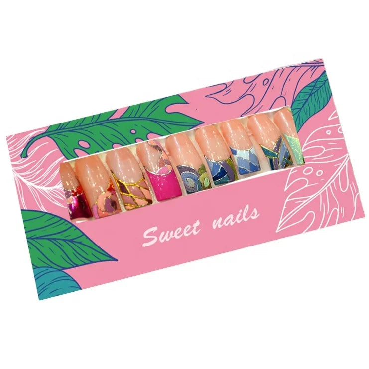 Wholesale Customized Handmade Cardboard False Nail Packaging Boxes with Embossing & Varnishing Custom Logo Options