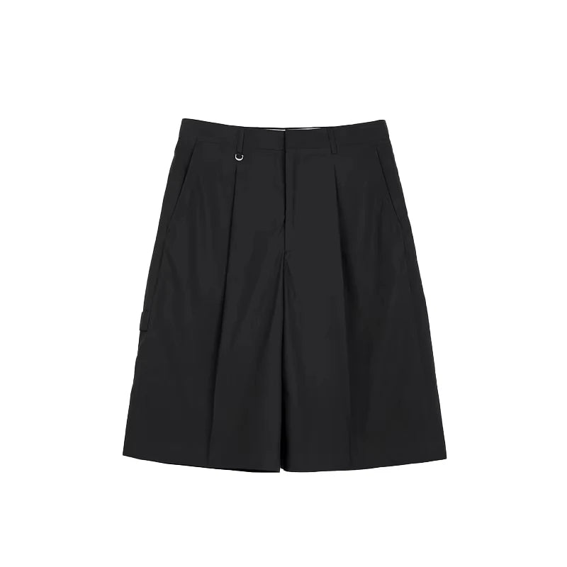 High Quality 100% Cotton Men's Shorts Classic Fashion Black Pleated Bermuda Zipper Fly Comfortable Casual Mid Waist XL Solid