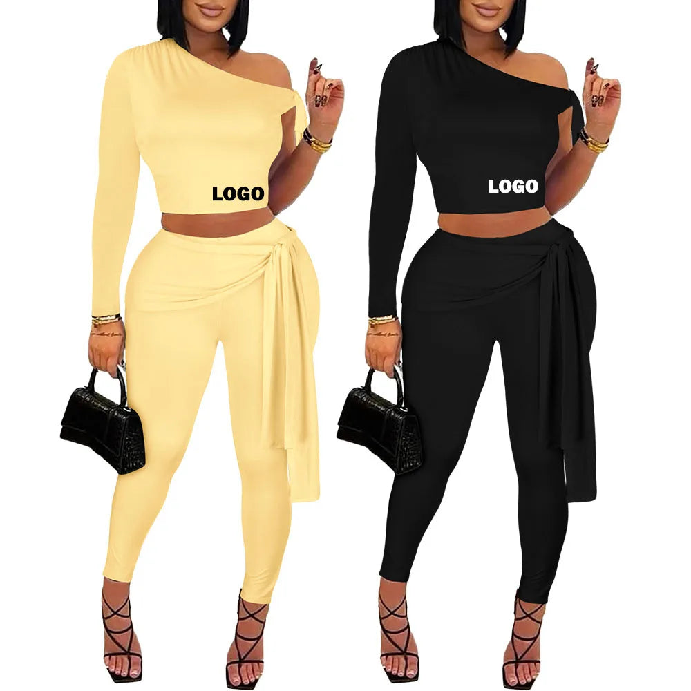Custom One Shoulder Women Clothing Summer Set Woman Tracksuit Matching Vacation Set 2 Pieces Pants Set