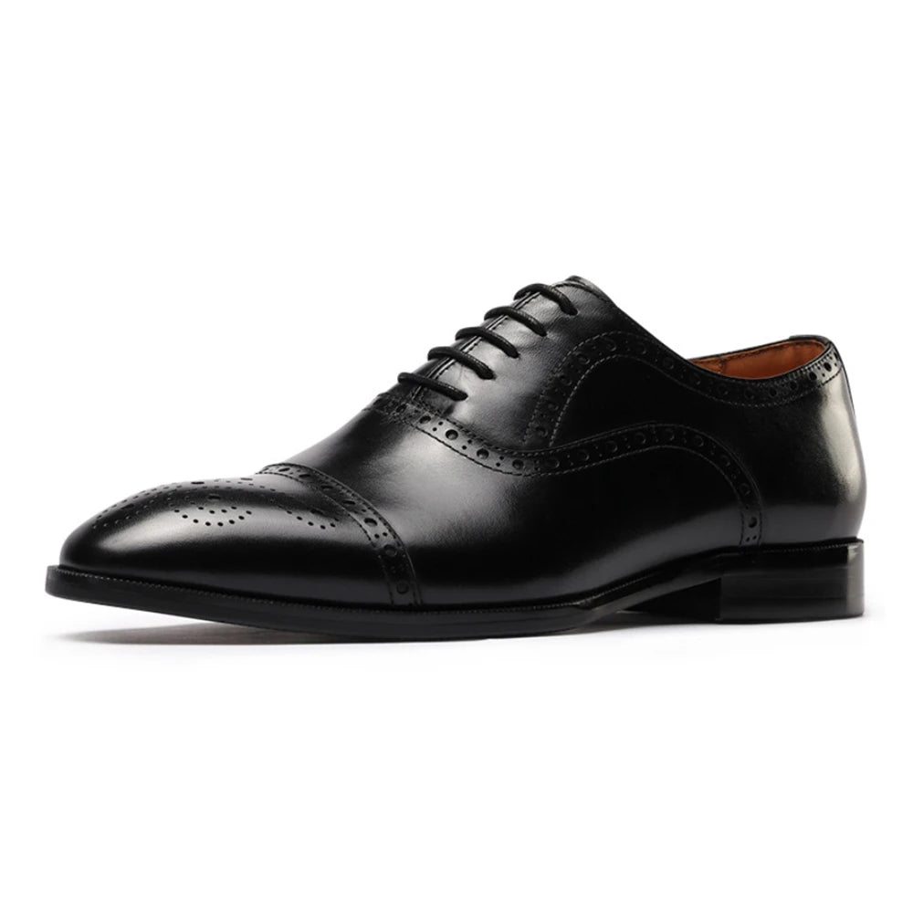 Brogue Style Genuine Leather Oxford Shoes for Men Top Layer Cowhide Business Formal Lace-up All Seasons-Winter Summer Autumn