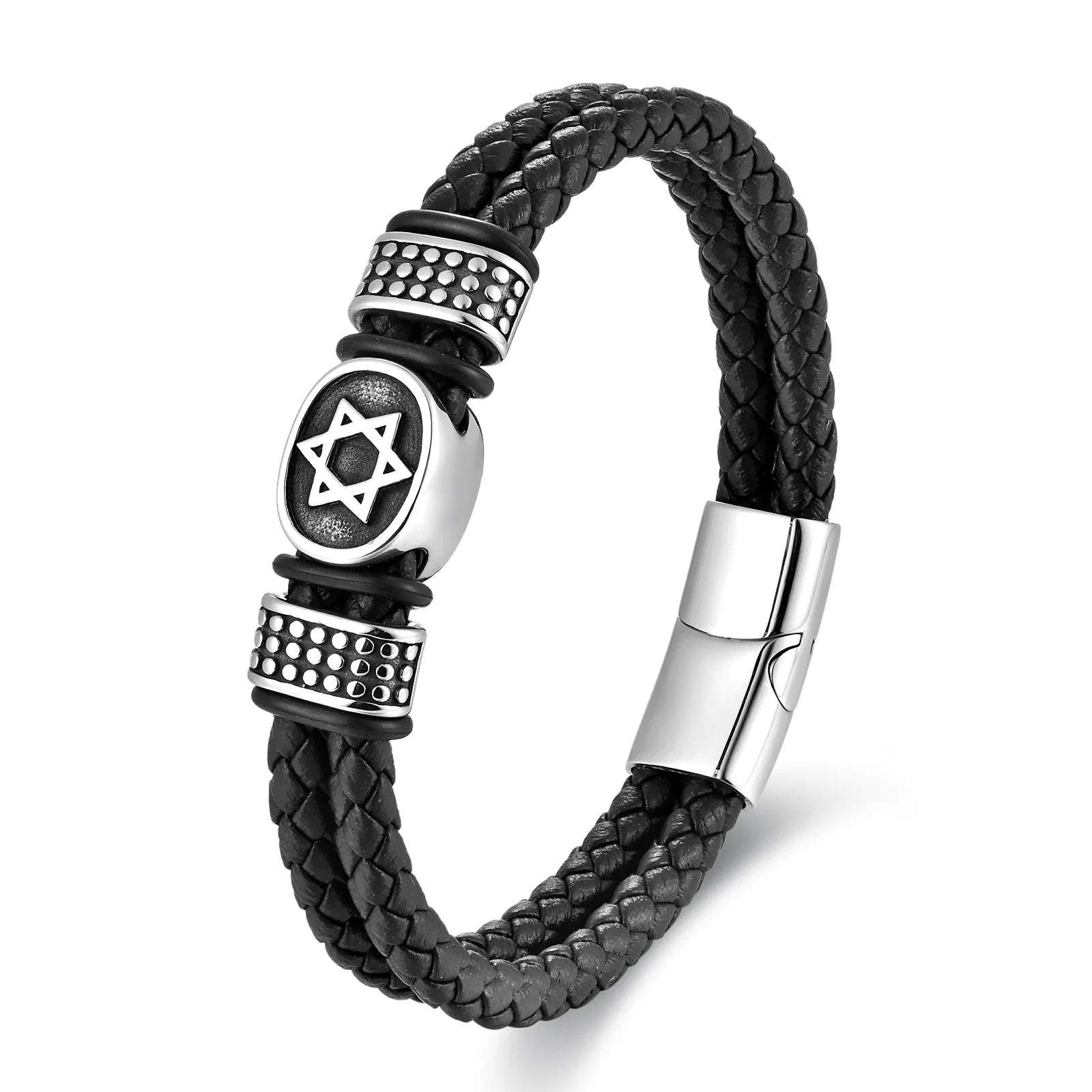 Luxury Premium 2024 Trend Stainless Steel Cross Skull Genuine Leather Bracelet for Couples Boyfriend's Fashion Bangles