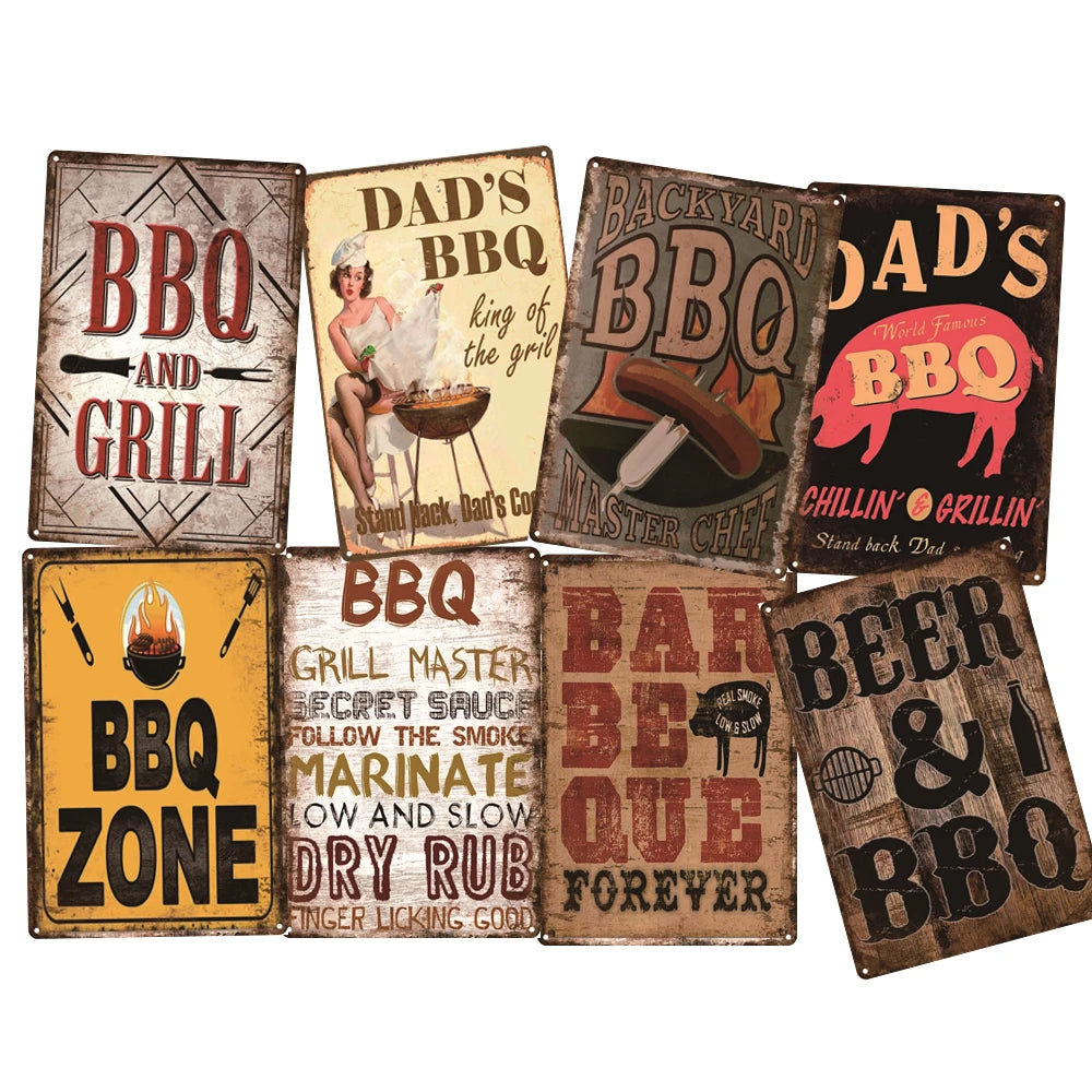 Best Sale Antique BBQ Food Metal Plaque Decorative Retro Metal Signs Tin Signs for Garden Yard Decoration