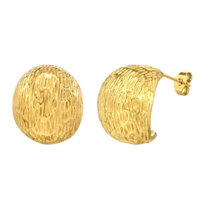 Stainless Steel Chunky Jewelry 18K Gold Plated Texture Large Dome Hoop Earrings Gold Ball Earrings