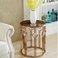 Living Room Furniture Crystal Glass Side Table Metal SS Frame Table Basse Gold Modern Luxury Round Marble End Tables MegaBDM