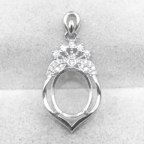 Sterling Silver 10*12mm Semi Mount Pendant Empty Frame Blank Support Setting S925 Base Holder Without Center Stone for DIY Inlay