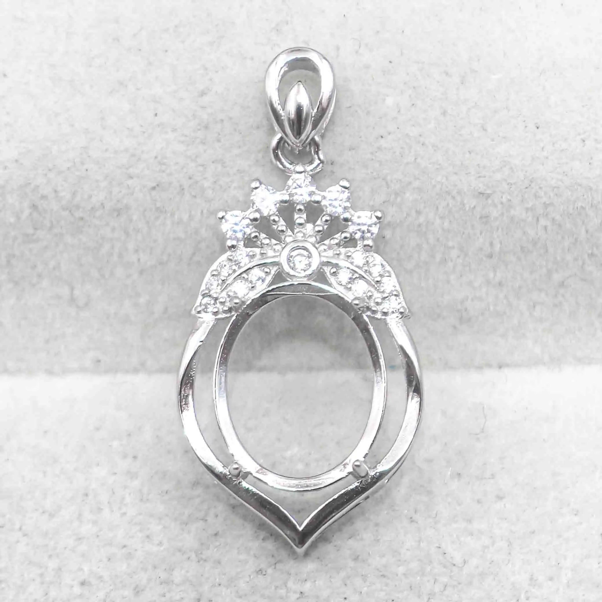 Sterling Silver 10*12mm Semi Mount Pendant Empty Frame Blank Support Setting S925 Base Holder Without Center Stone for DIY Inlay