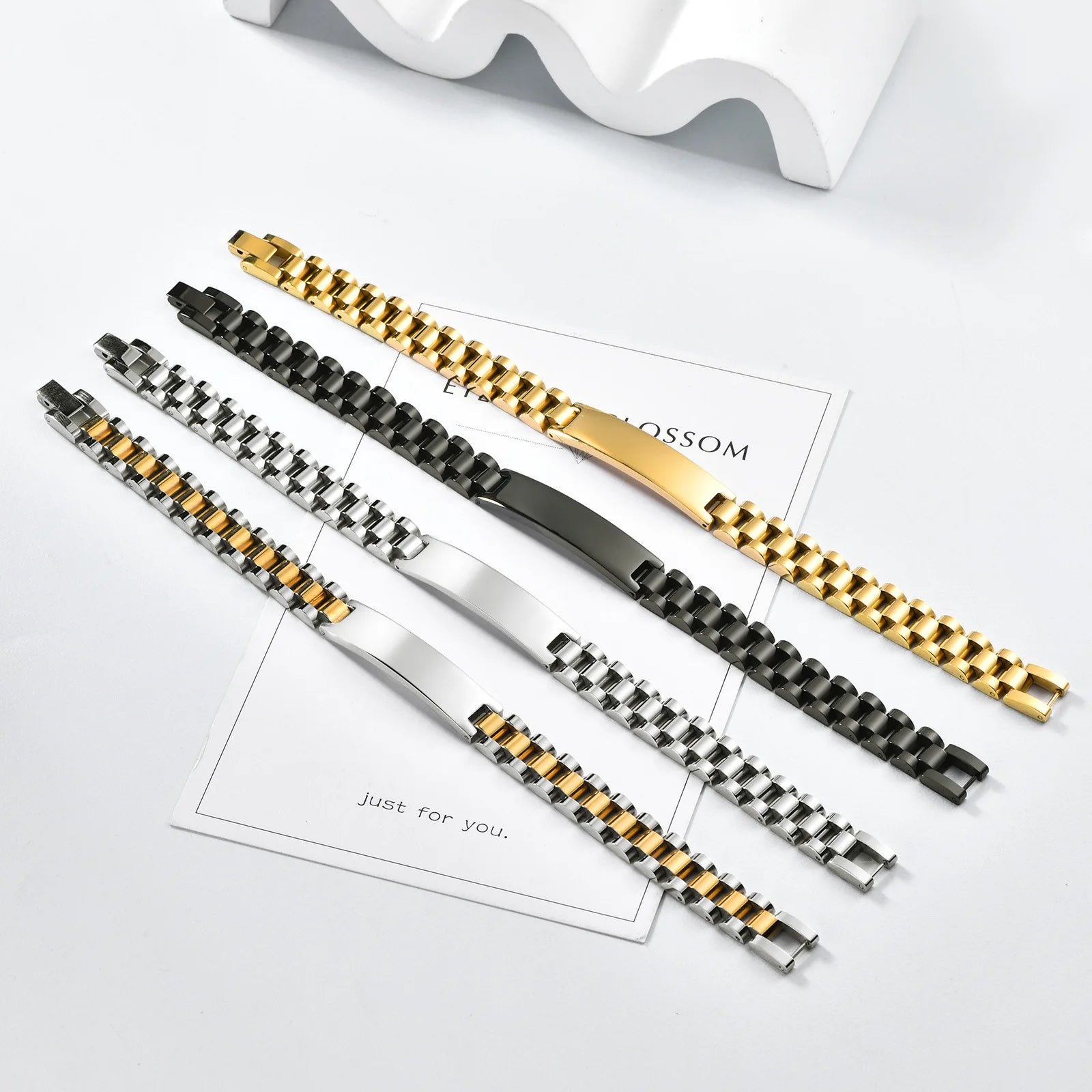 Fatingna Cross-Border Stainless Steel Summer Bracelet for Women Gold Plated Titanium Steel Curved Brand Bangles for Couples