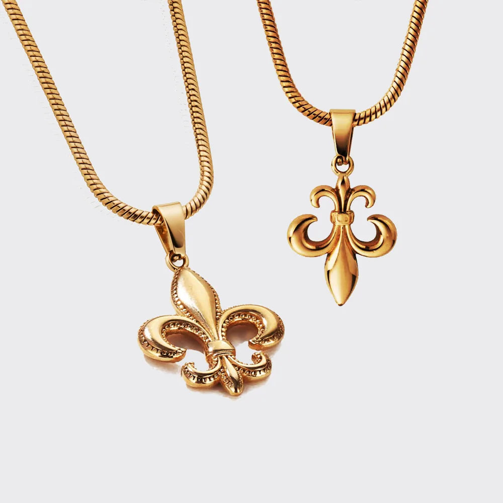 Trendy Fleur De Lis Pendant Women Accessories Jewelry Stainless Steel 18k Gold Round Snake Chain Flower Pendant Lily Necklace