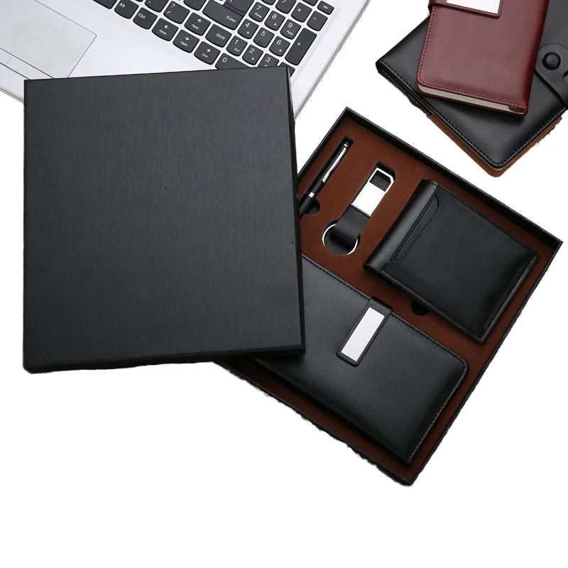 New Wholesale Business Gifts Set for Men Custom Logo Promotional Notebook Keychain Pen Wallet for Christmas Graduation Birthday