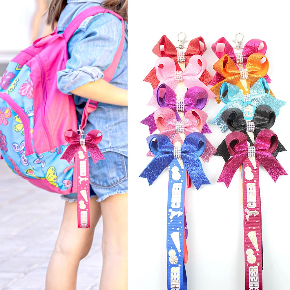 Cheerleading Keychain Bling Rhinestone Bowknot Cheer Key Chains Backpack Pendant Decorative Accessories Gift Bow Ribbon Keychain