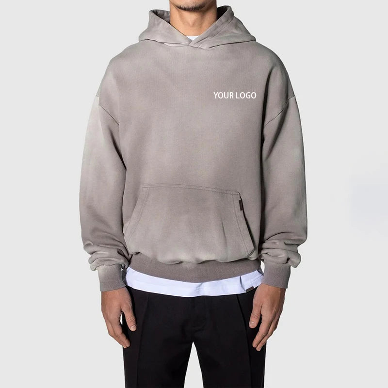 High Quality Cotton French Terry Oversize Thick Fleece Drop Shoulder Plain Pullover Fit Sweatshirt Custom Acid Washed Men Hoodie