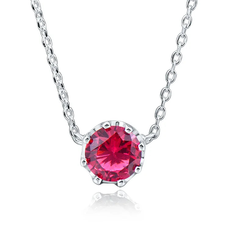 Daily Wear Simple Design 925 Sterling Silver Necklaces Round Ruby Aaa Crystal Long Necklace Pendant