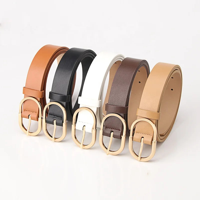 JULUN PU Belt Manufacture Women Gold Belt Classic Multi-color Slim PU Strap Oval D Gold Pin Buckle Daily Ladies Waist Belt