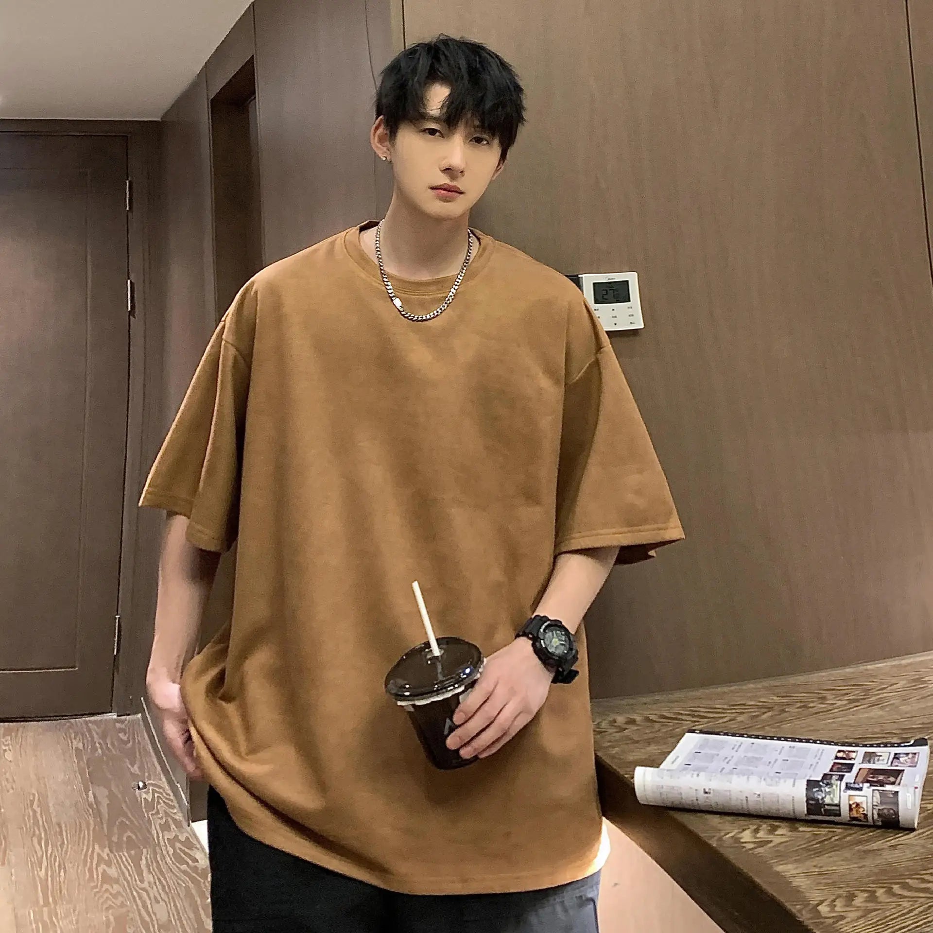 Custom Printing Oversize Tee Shirt 250gsm Streetwear Men's Short Sleeve Suede Plain T-shirts