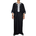 M-4XL Men's Long Shirt Casual Youth Regular Black Muslim Embroidery Robe