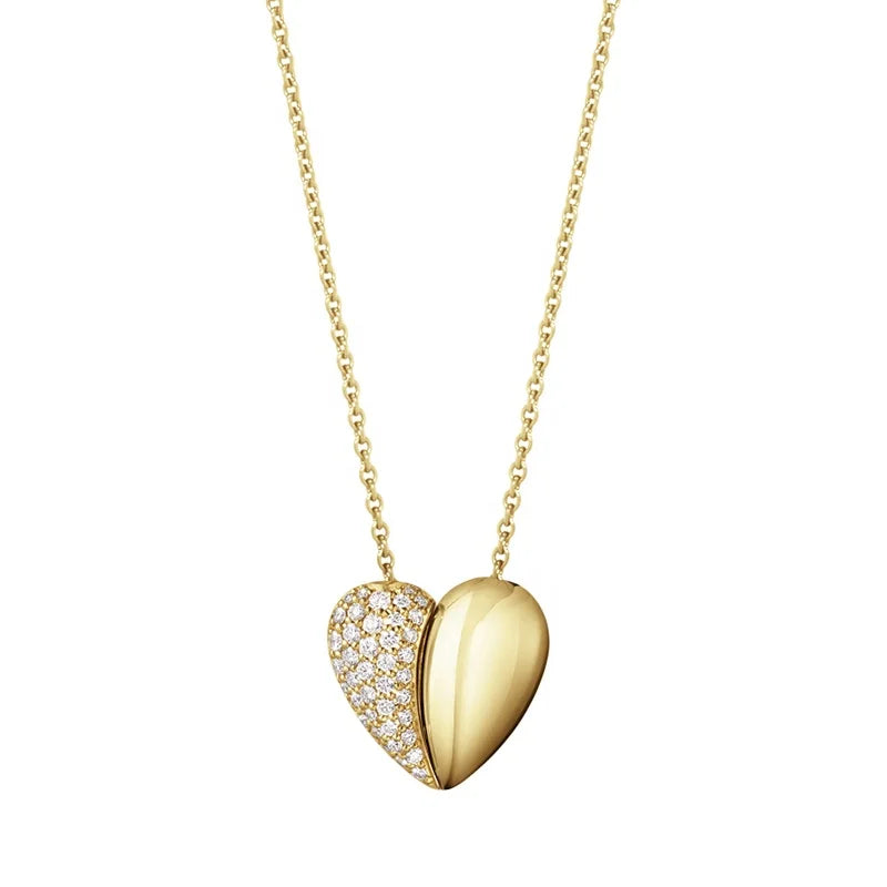 Milskye Fashion Women Jewelry Custom 18k Gold Zircon Pave Two Pieces Together Heart Lock Necklace