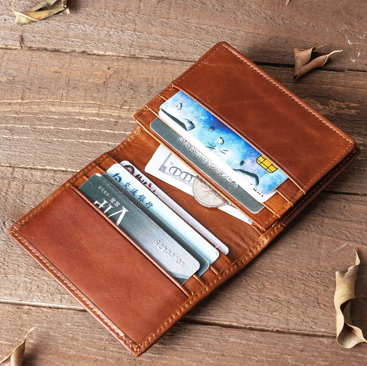 Wholesale Wallet Men Leather Vintage Vertical Bifold Crazy Horse Genuine Leather Card Holder Purse