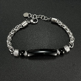 Tiger Eye Onyx Beaded Natural Stone Bracelets Men Stainless Steel Wheat Chain Wristband Gifts for Men Bracelet Jewelry