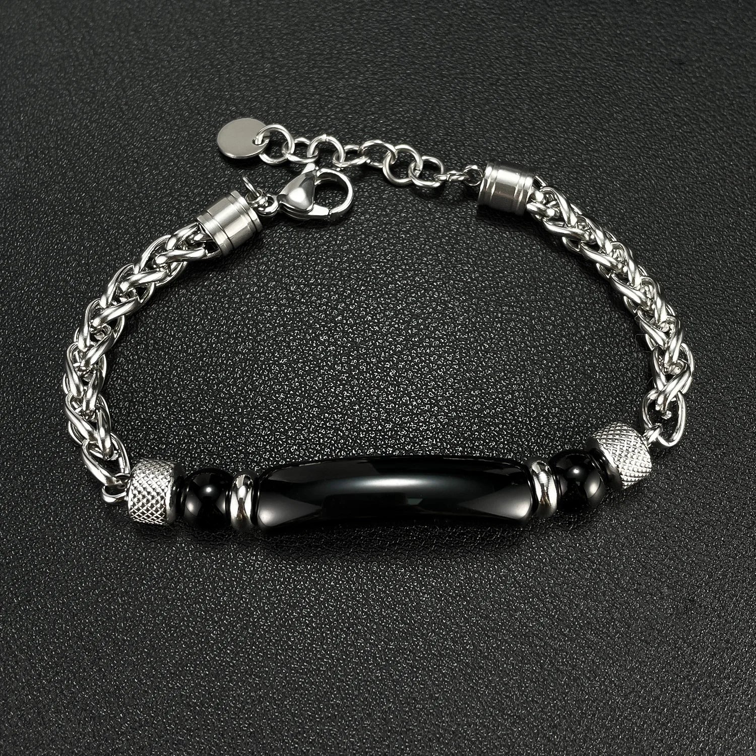Tiger Eye Onyx Beaded Natural Stone Bracelets Men Stainless Steel Wheat Chain Wristband Gifts for Men Bracelet Jewelry