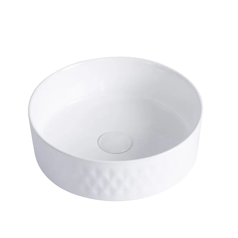 Modern Round Ceramic Bathroom Sink Fluted Surface Wash Hand Basin Table Top Wash Basin Sink
