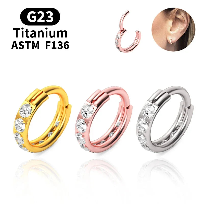 G23 Titanium Body Piercing Nose Rings for Women Gold Plated Earrings with Zircon Inlay Claw Setting Technique Children's Jewelry