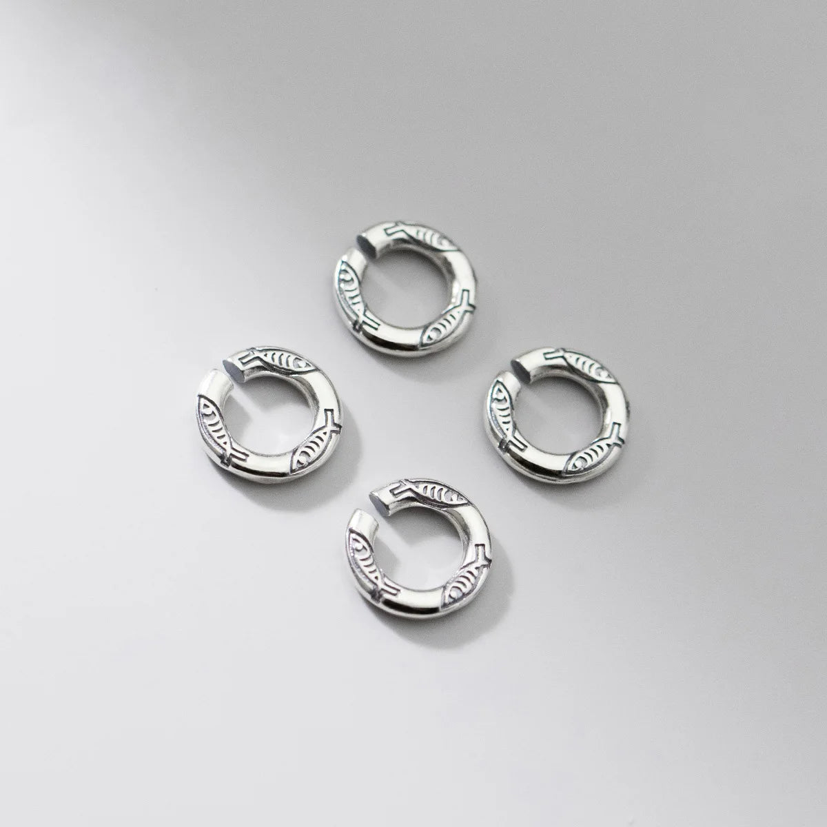 925 Sterling Silver Fish Pattern Connector Links Round Jump Rings Antique Silver 10mm