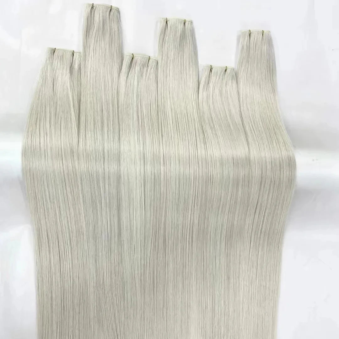 Russian Virgin Thin Invisible Genius Weft Hair Extensions in the Stock Lightest Color Double Drawn Human Hair Genius Weft