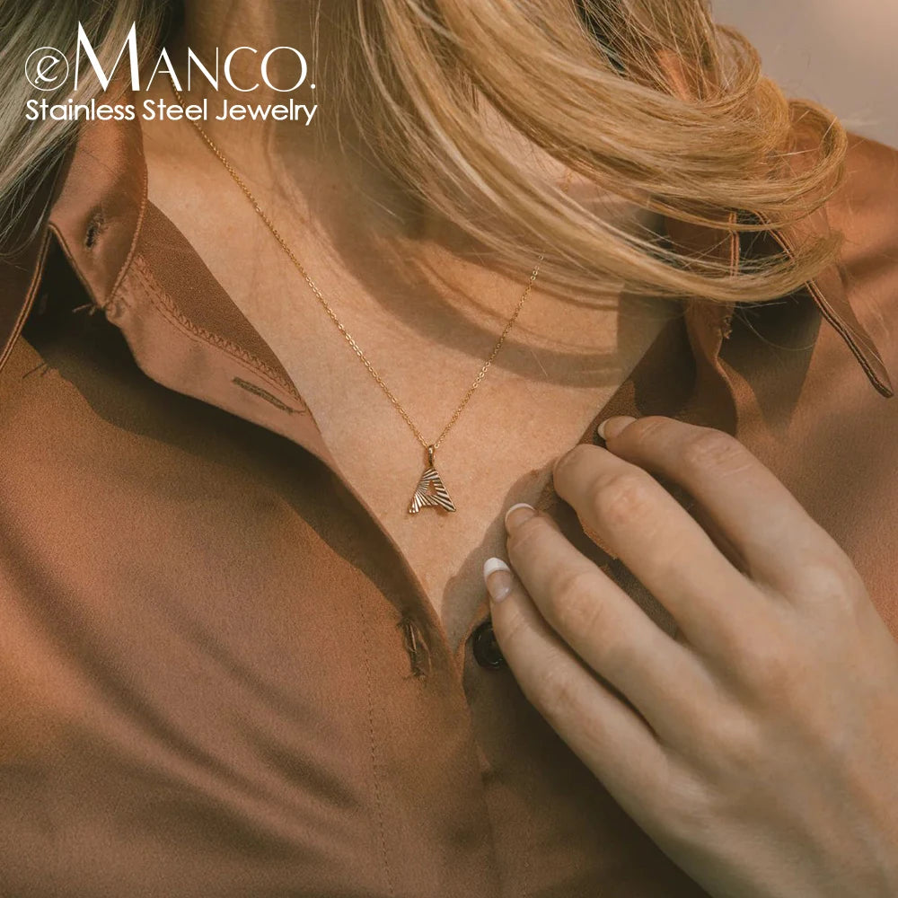EManco Stainless Steel Initial Pendant Necklace Gold Plated Alphabet Accessory Name Necklace Birthday Gift
