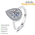 Round Cut 1ct VVS1 GRA Moissanite Halo Tear Drop Ring 925 Sterling Silver Bling Dainty Moissanite for Party Bridal Jewelry