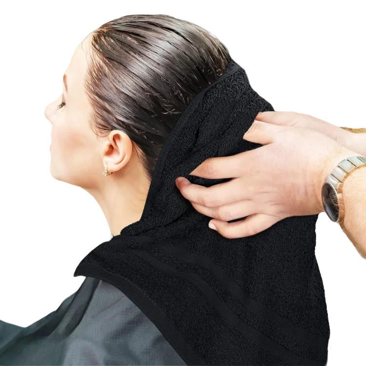 Salon Towel Wholesale 100% Cotton Bleach Proof Black Hair Towel Custom LOGO Black Hair Drying Bleach Proof Salon Towel