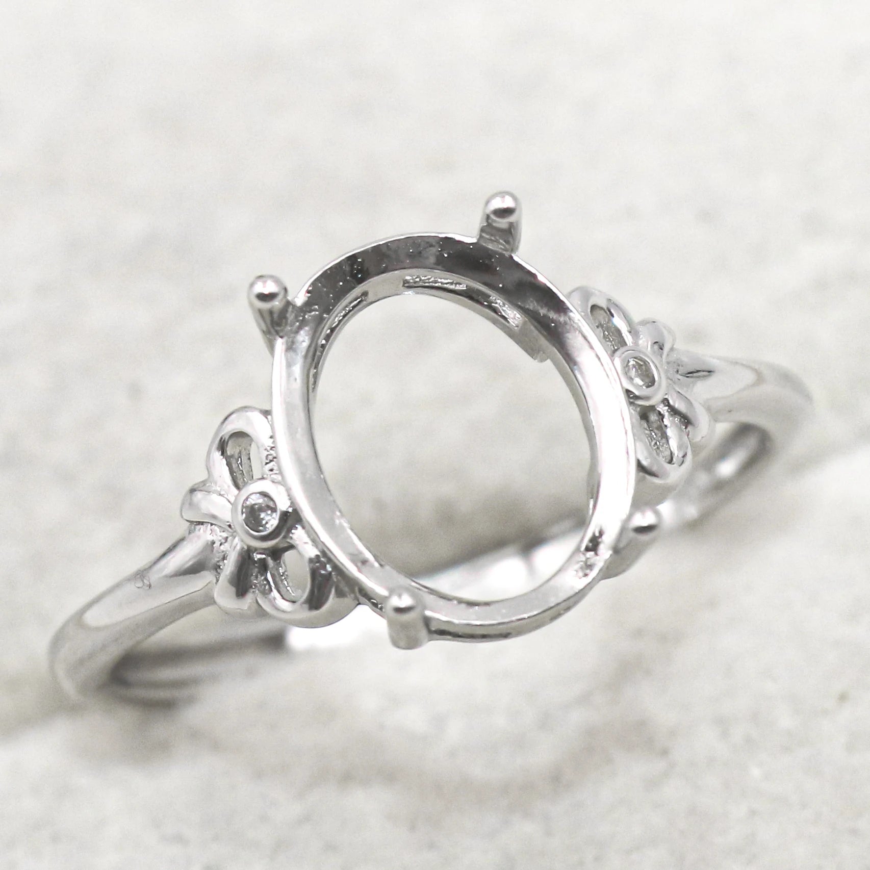 Sterling Silver 8*10mm Semi Mount Ring Empty Frame Blank Support Setting S925 Base Holder Without Center Stone for DIY Inlay