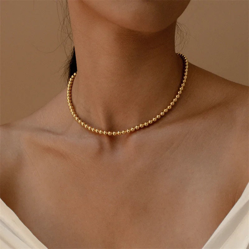 Hainon 5mm Copper Beads Basic Chain Necklace Stacking Accessories Chain Wholesale Chocke