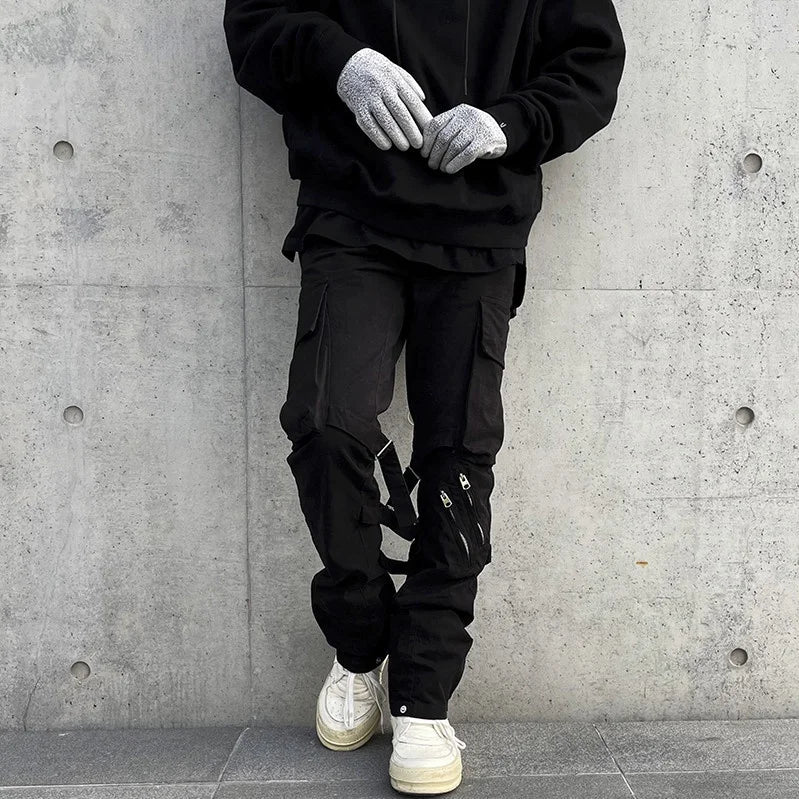 Custom Label Trousers for Men Drop Ship  Men Streetwear Stock Cargo Mens Tactical Pants With Straps