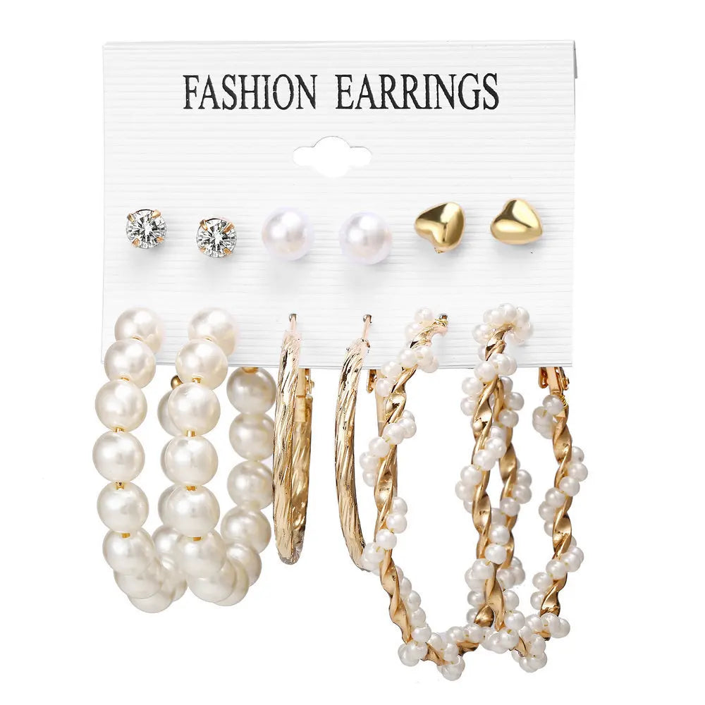 Hot Selling Charm Huggie Hoop Earring Exaggerated Artificial Pearl Round Big Hoop Earrings Set for Women