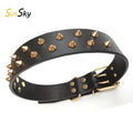 SinSky Anti-bite Studded Outdoor Sports Adjustable Pet Collar Genuine Leather Large Spiked Dog Collar with Rivet