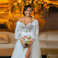 White African Wedding Gowns Bride Robes Bridal Shower Dress Off Shoulder Long Sleeve Side Split Rhinestone MW388