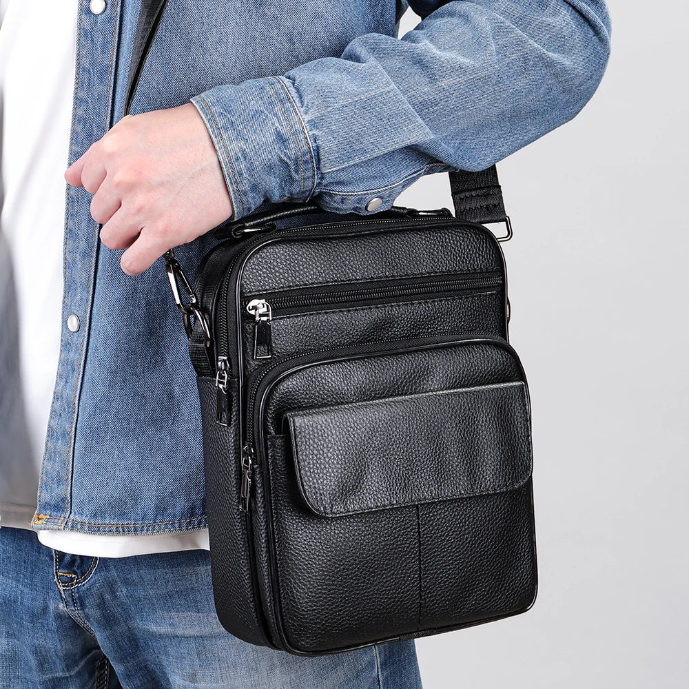 MARRANT Men Leather Side Bag Top Handle Zipper Handbag Small Shoulder Messenger Bag Genuine Leather Crossbody Bag for Men
