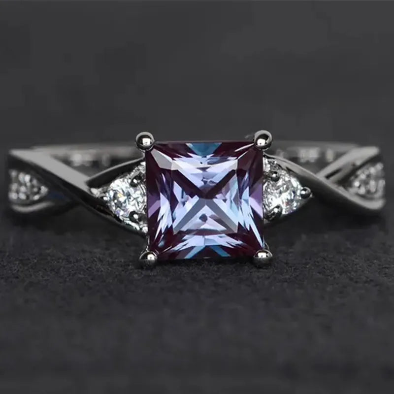 CAOSHI Elegant Ladies Sliver Color Plated Rings Asscher Cut Cubic Zircon Exquisite Blue Stone CZ Ring Women