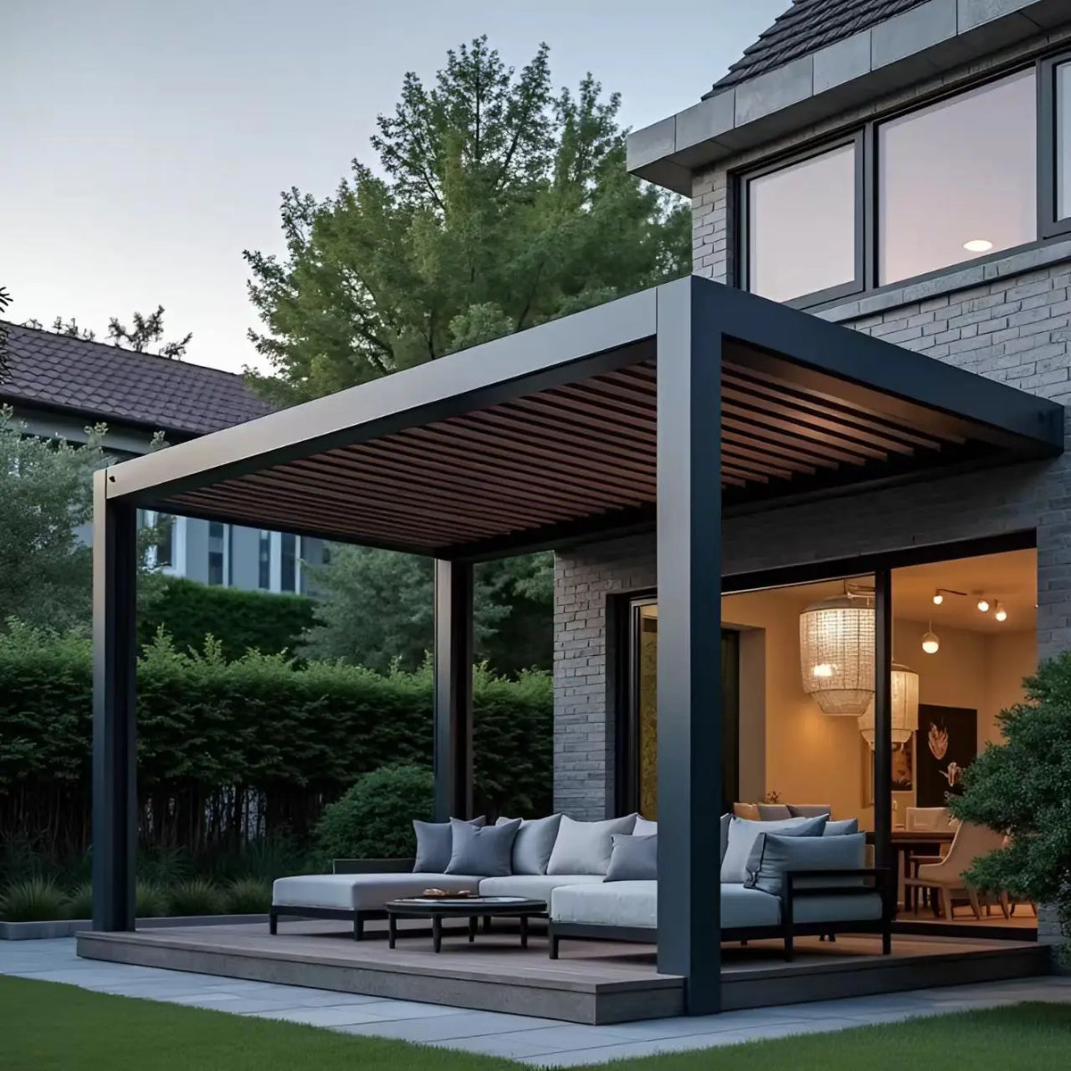 Louvered Aluminum Pergola Terrace Pavilion Garden Building with Waterproof Motorized Roof for Outdoor Sunshade and Leisure MegaBDM