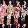 Hot Woman Lady Japanese Tradition Yukata Satin Kimono With Obi Flower Vintage Evening Dress Cosplay Costume One Size